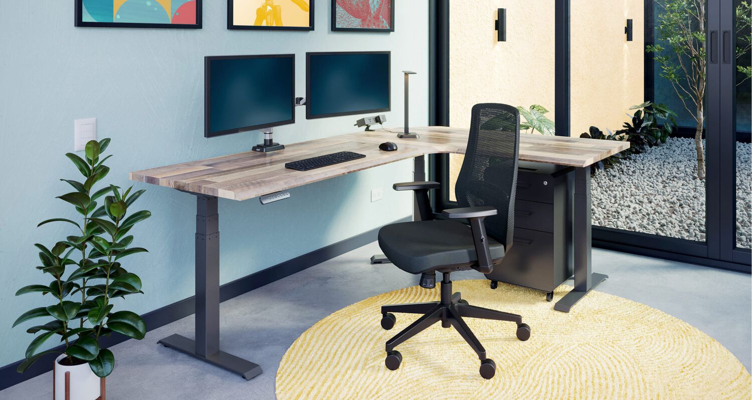 l shape desk in a home office setting