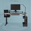 Dynamic desk add on bundle includes a desk shelf, desk drawer, undermount storage, mobile cubby and studio lamp