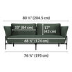 contemporary three-seat sofa in moss green is eighty and a half inches long