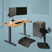 Work fit pro bundle includes an ergo electric standing desk with dual monitor arm an active mat a file cabinet and active seat