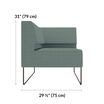 aqua green corner seat is 31 inches tall and 29 and a half inches wide 