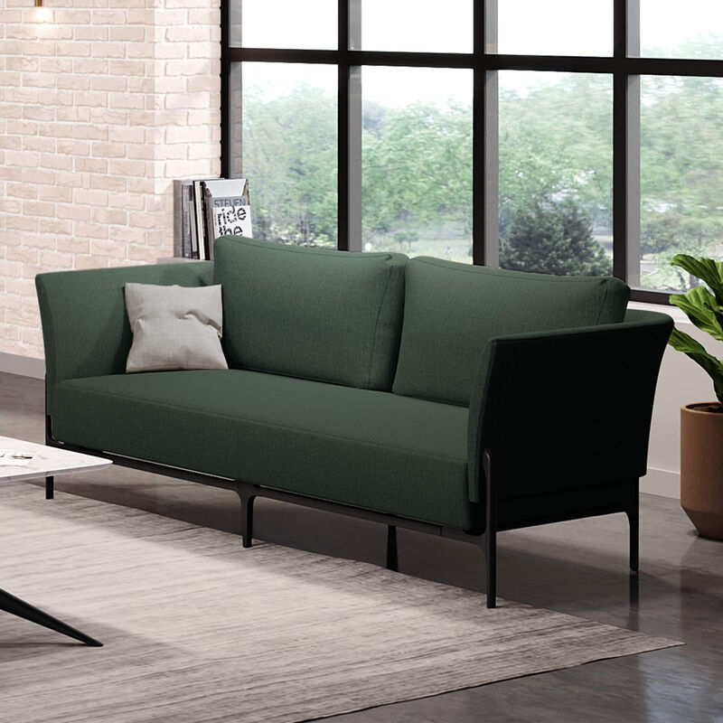 contemporary three-seat sofa in moss geen placed in office setting with windows image number null