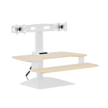 varidesk premier electric dual monitor light wood