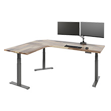 L-Shape Electric Standing Desk reclaimed wood